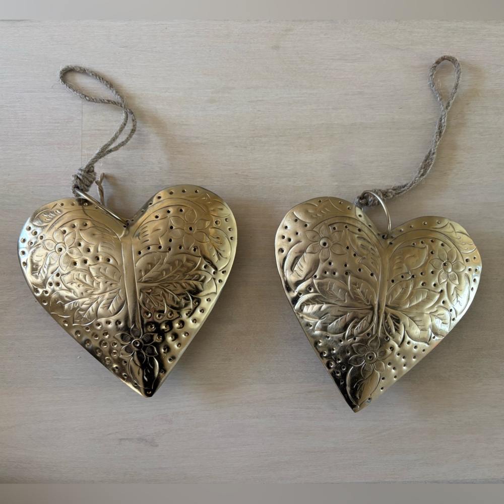 Brass Tone Ornate Heart Hanging Decor
